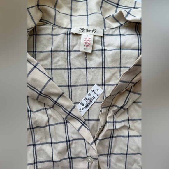 Madewell Women’s Check Button Up Shirt Size M Cream Color - Picture 3 of 7